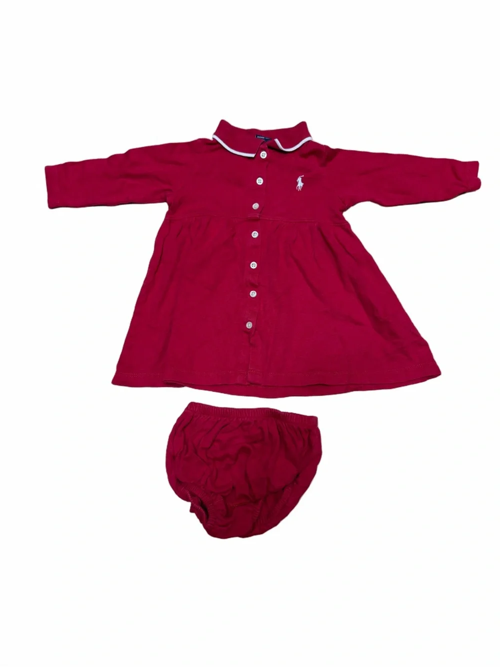 Ralph Lauren Baby Girls 12-18M Red Polo Dress Bloomers Preppy Cotton Set